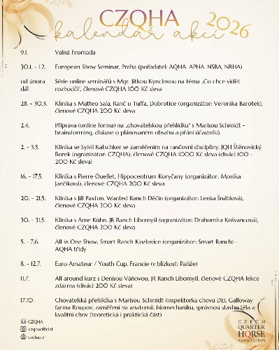 KALENDÁŘ AKCÍ CZQHA 2026